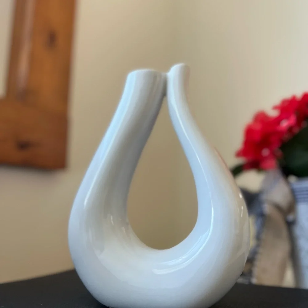 White Ceramic Vase Set of 2 for Modern Home Decor, Round Matte swan Vases for P